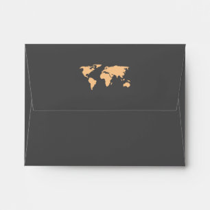 Orange and Smoky Grey   World Map Wedding RSVP Envelope