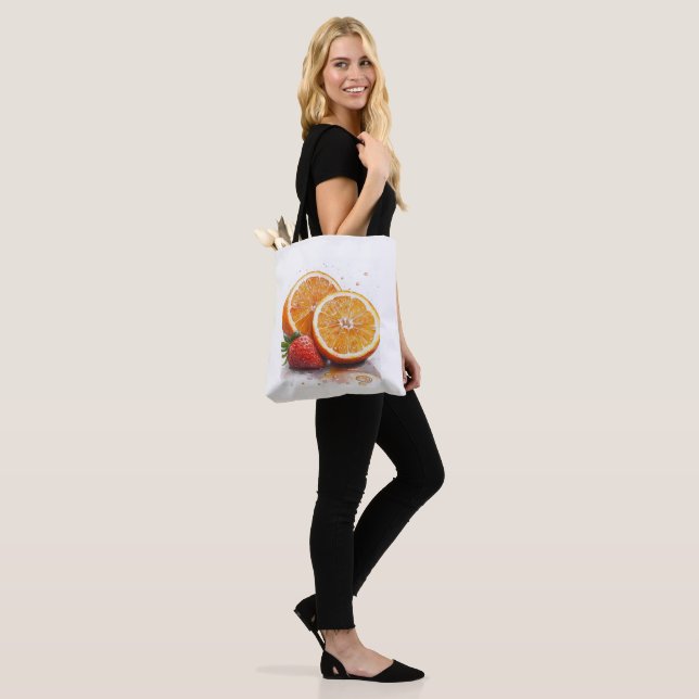 Orange and strawberry  tote bag (On Model)
