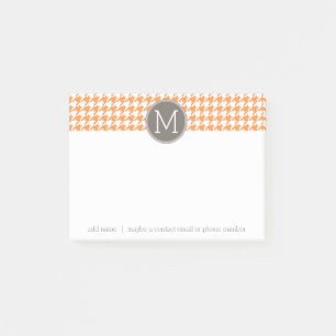 Orange and Taupe Houndstooth Pattern Monogram Post-it Notes