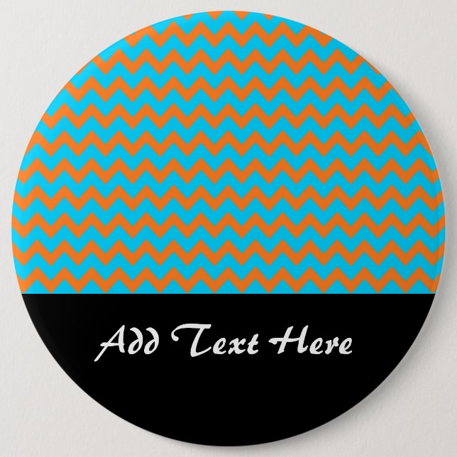 Orange and Teal Blue Chevron Pattern 6 Inch Round Button (Front)