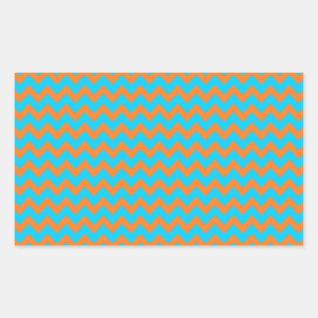 Orange and Teal Blue Chevron Pattern Sticker (Front)