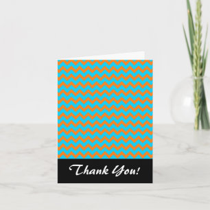 Orange and Teal Blue Chevron Pattern Thank You Card
