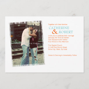 Orange and Teal Blue Photo Wedding Invitation