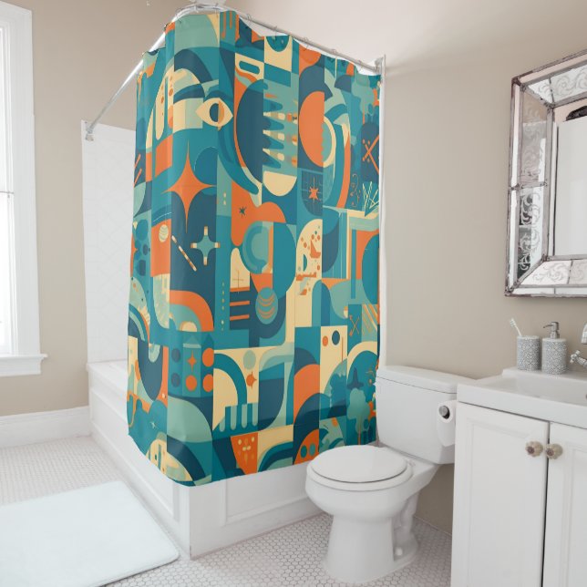 Orange and Teal Geometric Abstract (In Situ)