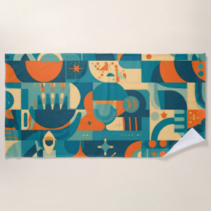 Orange and Teal Geometric Abstract Beach Towel