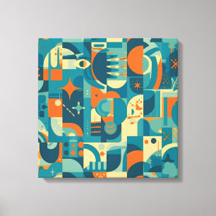 Orange and Teal Geometric Abstract Canvas Print