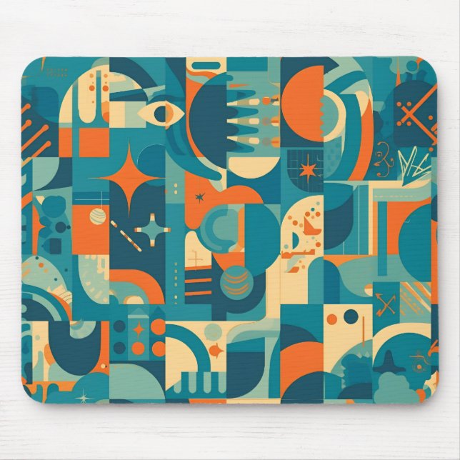 Orange and Teal Geometric Abstract Mouse Pad (Front)