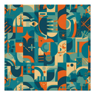 Orange and Teal Geometric Abstract Poster