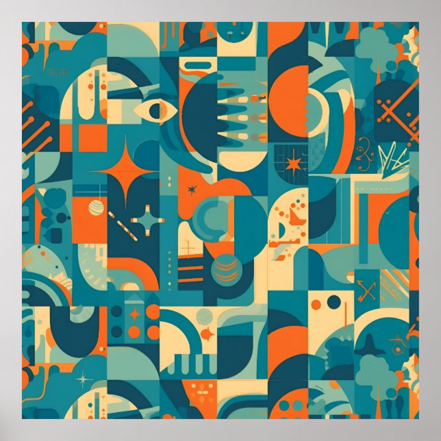 Orange and Teal Geometric Abstract Poster (Front)