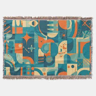 Orange and Teal Geometric Abstract Throw Blanket