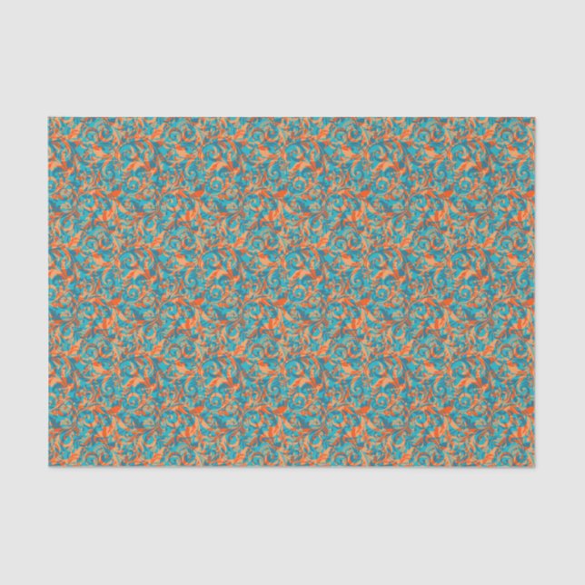 Orange and Teal Layered Scrolls Tissue Paper (Front)