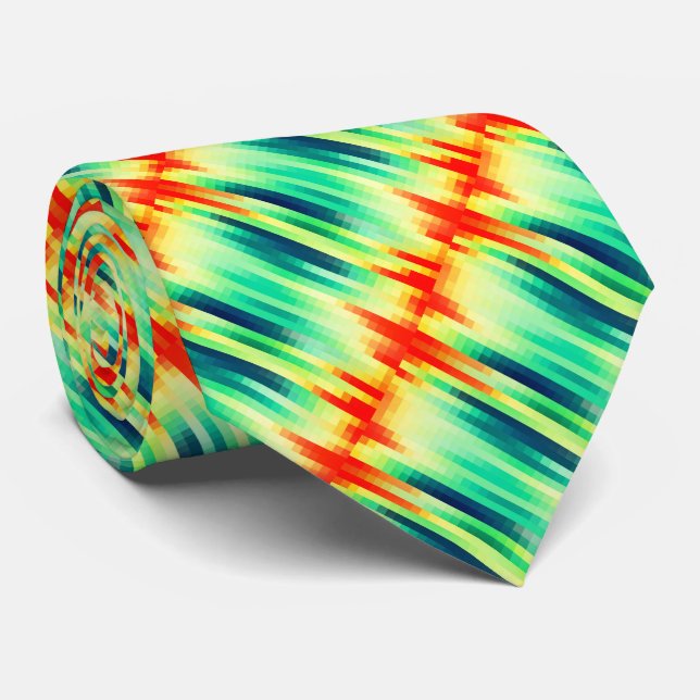 Orange and Teal Mosaic Pattern  Tie (Rolled)