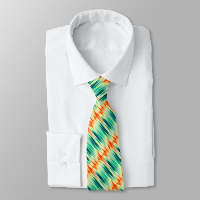 Orange and Teal Mosaic Pattern Tie (Tied)