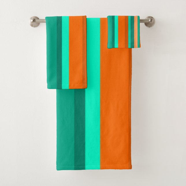 Orange and Teal Stripes Bath Towel Set (Insitu)