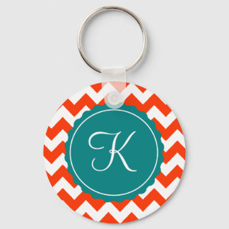 Orange and Teal Zig Zag Custom Initial Keychain