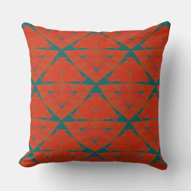 orange and turquoise geometric throw pillow (Front)