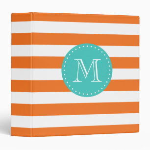 Orange and Turquoise Stripes Custom Monogram Binder