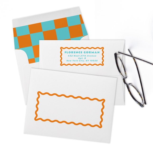 Orange and Turquoise Wavy Frame Stationery Envelope (Creator Uploaded)