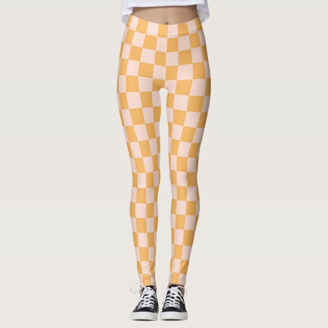 Orange and Unbleached Silk Chequerboard Leggings (Front)