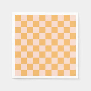 Orange and Unbleached Silk Chequerboard Napkin