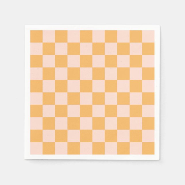 Orange and Unbleached Silk Chequerboard Napkin (Front)