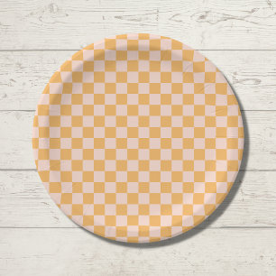 Orange and Unbleached Silk Chequerboard Paper Plate