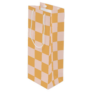 Orange and Unbleached Silk Chequerboard Wine Gift Bag