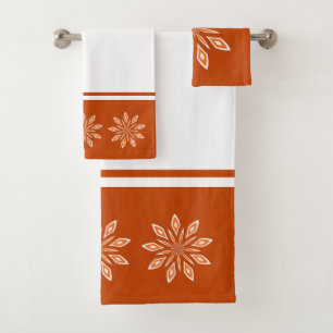 Orange and White Abstract Star Bath Towel Set