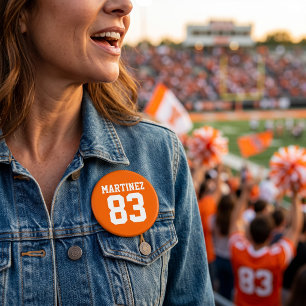 Orange and White Athlete Name Jersey Number 3 Inch Round Button