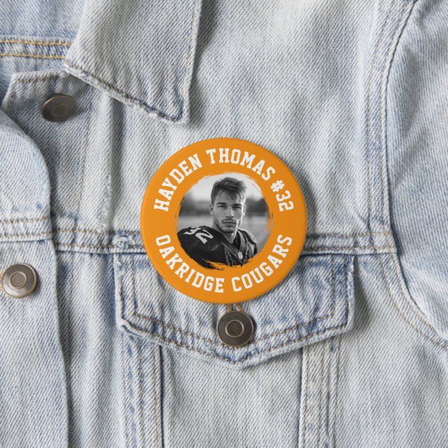 Orange and White Athlete Name Jersey Number Photo 3 Inch Round Button (In Situ)