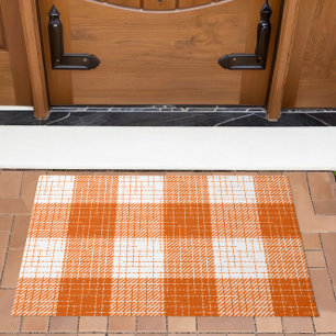 Orange and White Bold Checkered Plaid Design Doormat
