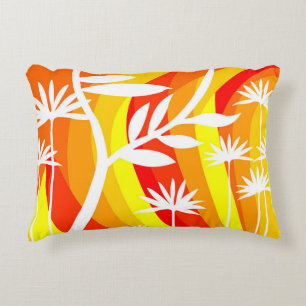 Orange and White Botanical Illustration Accent Pillow