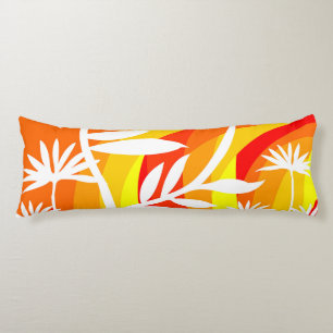 Orange and White Botanical Illustration Body Pillow