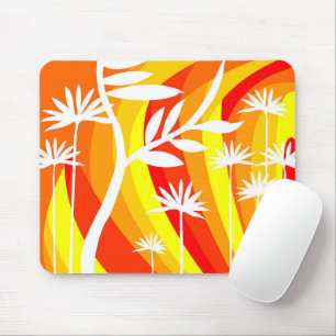 Orange and White Botanical Illustration Mouse Pad