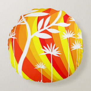 Orange and White Botanical Illustration Round Pillow