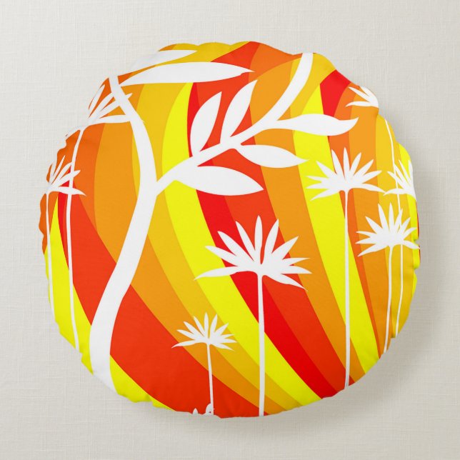 Orange and White Botanical Illustration  Round Pillow (Front)