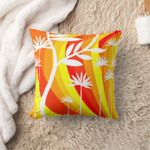 Orange and White Botanical Illustration Throw Pillow
