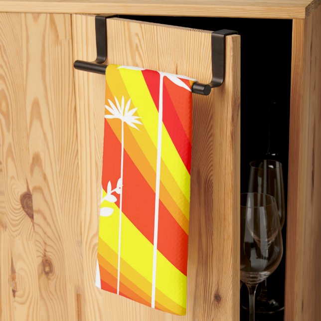 Orange and White Botanical Kitchen Towel (Thirds Fold)