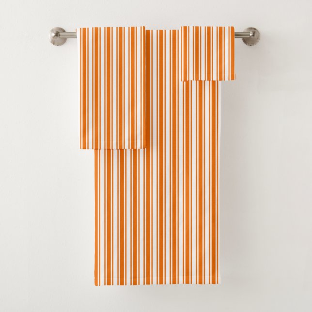 Orange and white candy stripes bath towel set (Insitu)