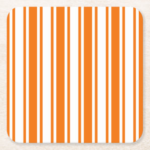 Orange and white candy stripes square paper coaster