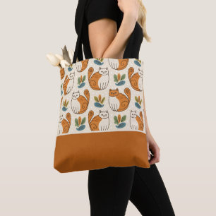 Orange and White Cats Naive Art Style Color Block Tote Bag