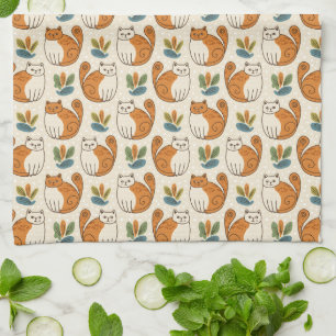Orange and White Cats Naive Art Style Kitchen Towel