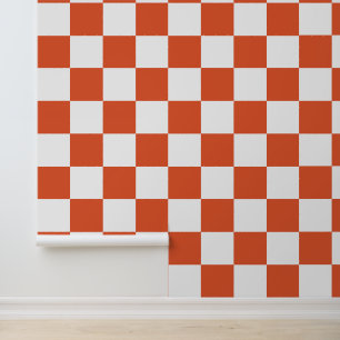 Orange and White Checkerboard Pattern Wallpaper