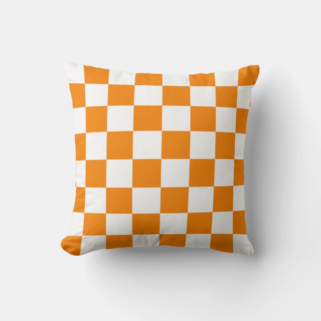 Orange and White Checks Throw Pillow (Front)
