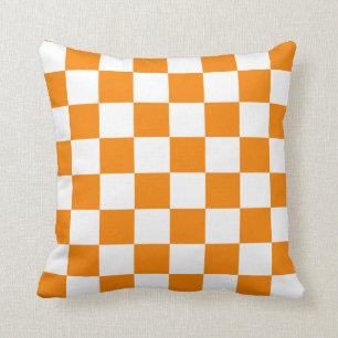 Orange and White Checks Throw Pillow