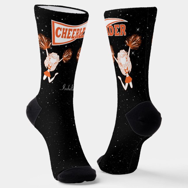 Orange and White Cheerleader Girl  Socks (Angled)