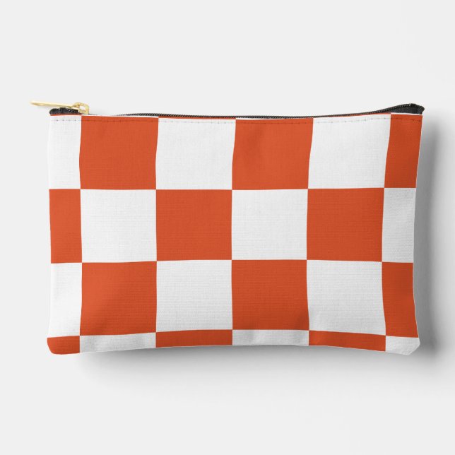 Orange and White Chequerboard Pattern Accessory Pouch (Front)