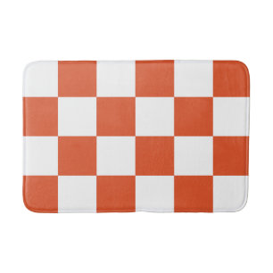 Orange and White Chequerboard Pattern Bath Mat