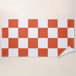 Orange and White Chequerboard Pattern Beach Towel