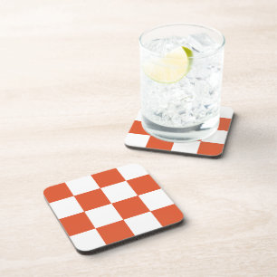 Orange and White Chequerboard Pattern Coaster